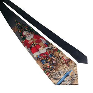 Santa Claus Christmas Holiday Theme Silk Tie Red Multicolor Tree Pattern Gift